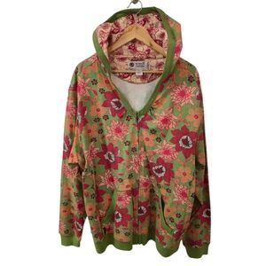 NWT One World Special Issue Floral Full Zip Hoodie Green Red 100 % Cotton SZ 3X